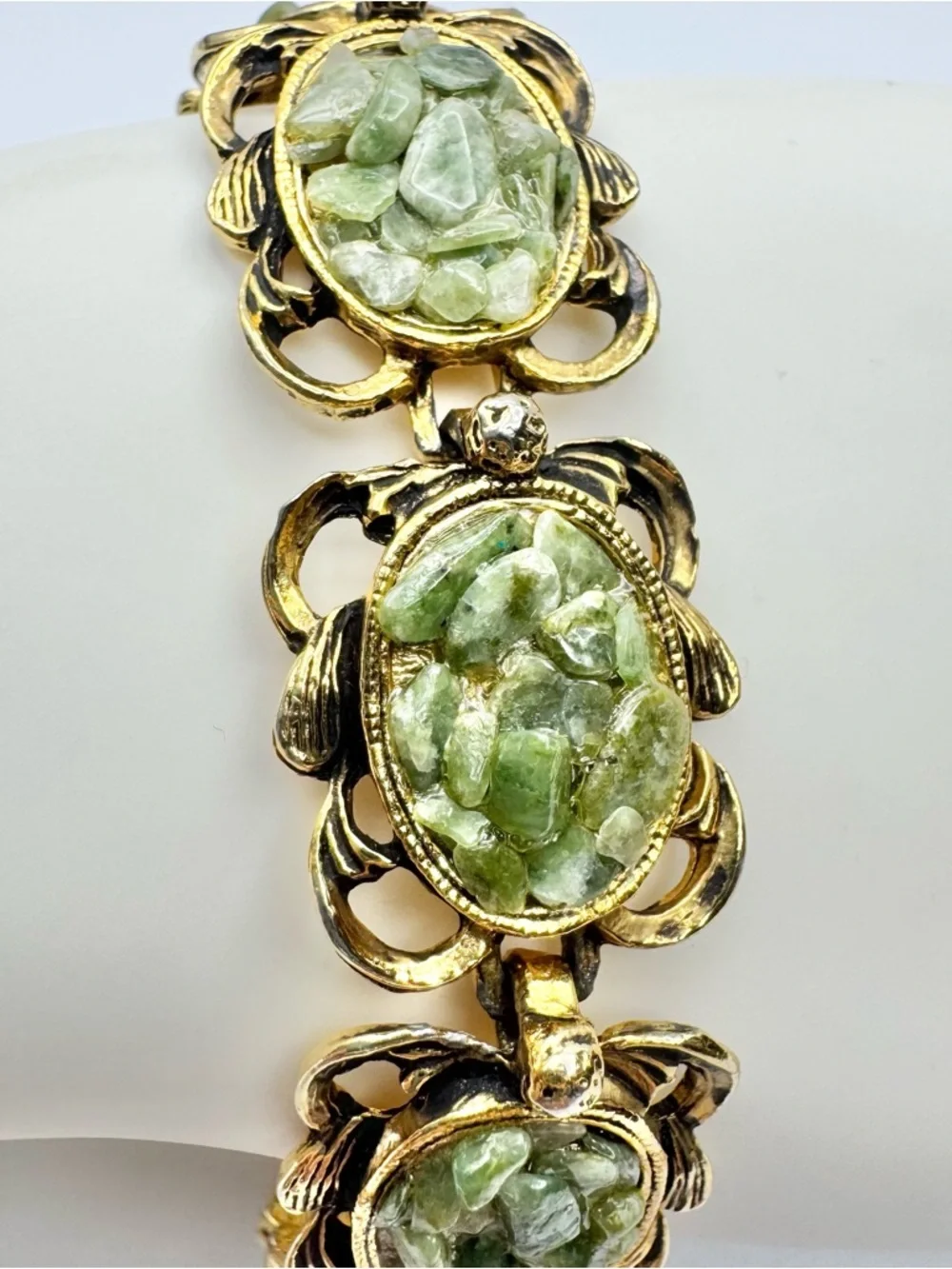 Vintage Green Jade Gold Toned Bracelet